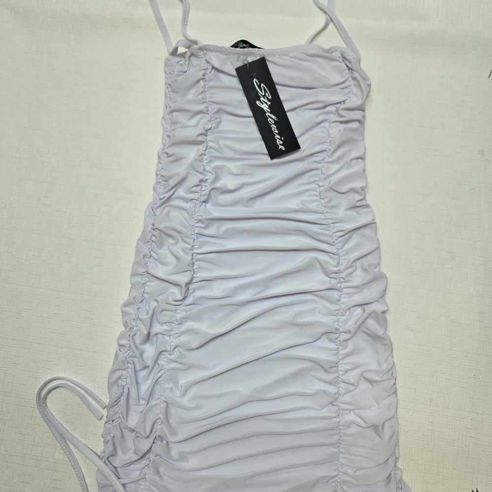 White Ruched Mini Dress - Picture 2 of 4